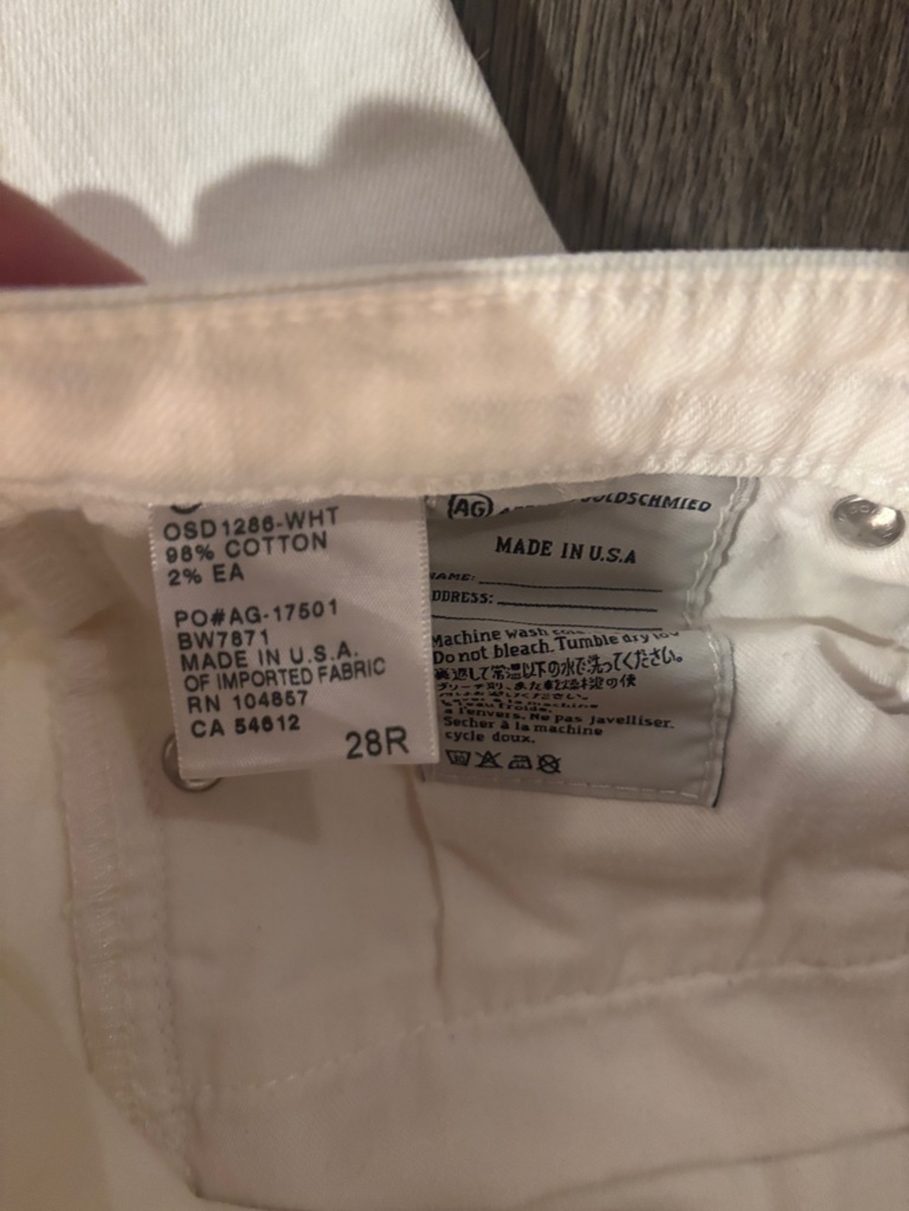 Ag Adriano Goldschmied Straight Leg Jeans in White Sz 28 - Picture 3 of 5